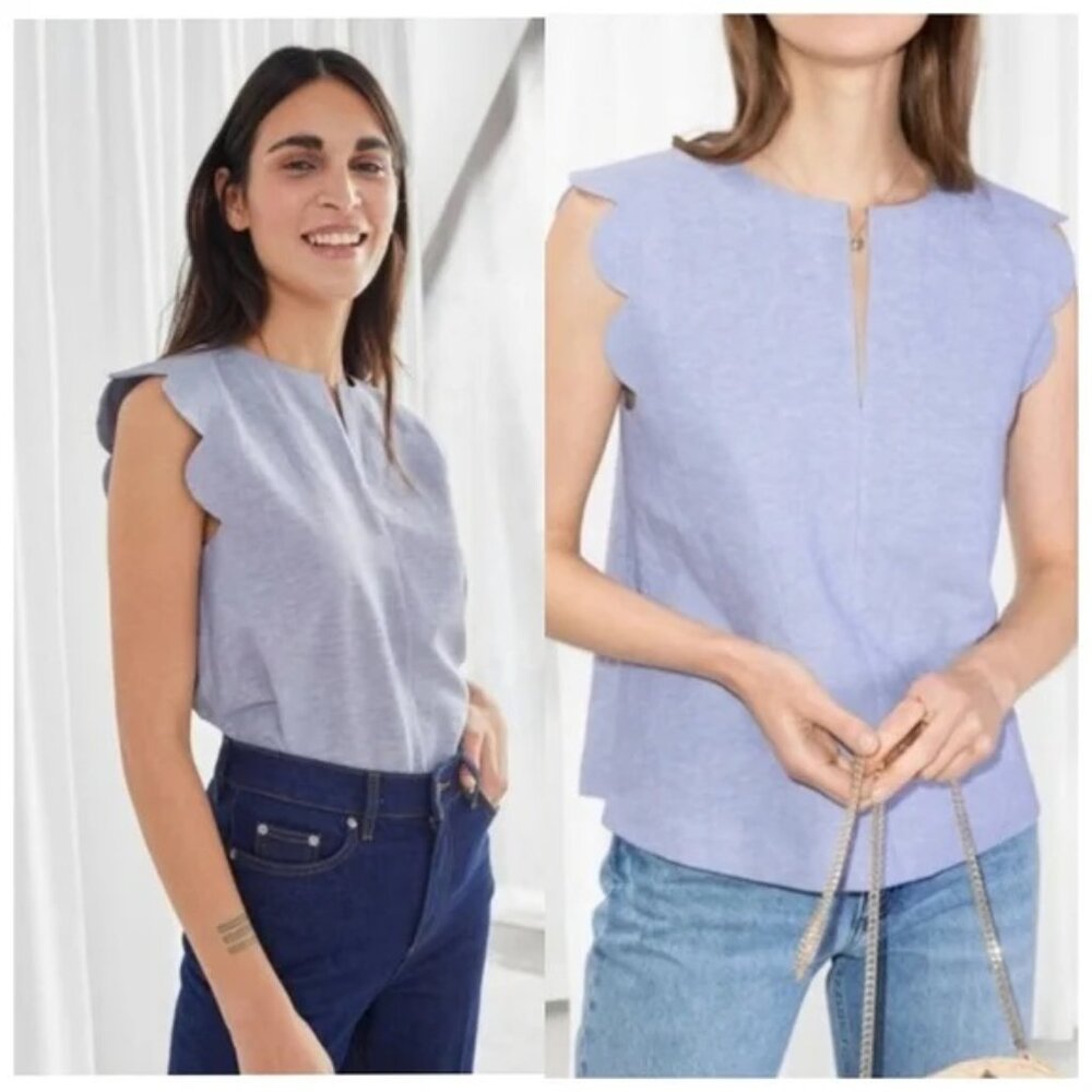 & Other Stories ~ Linen Cotton Scalloped Sleeveless Top in size 8
